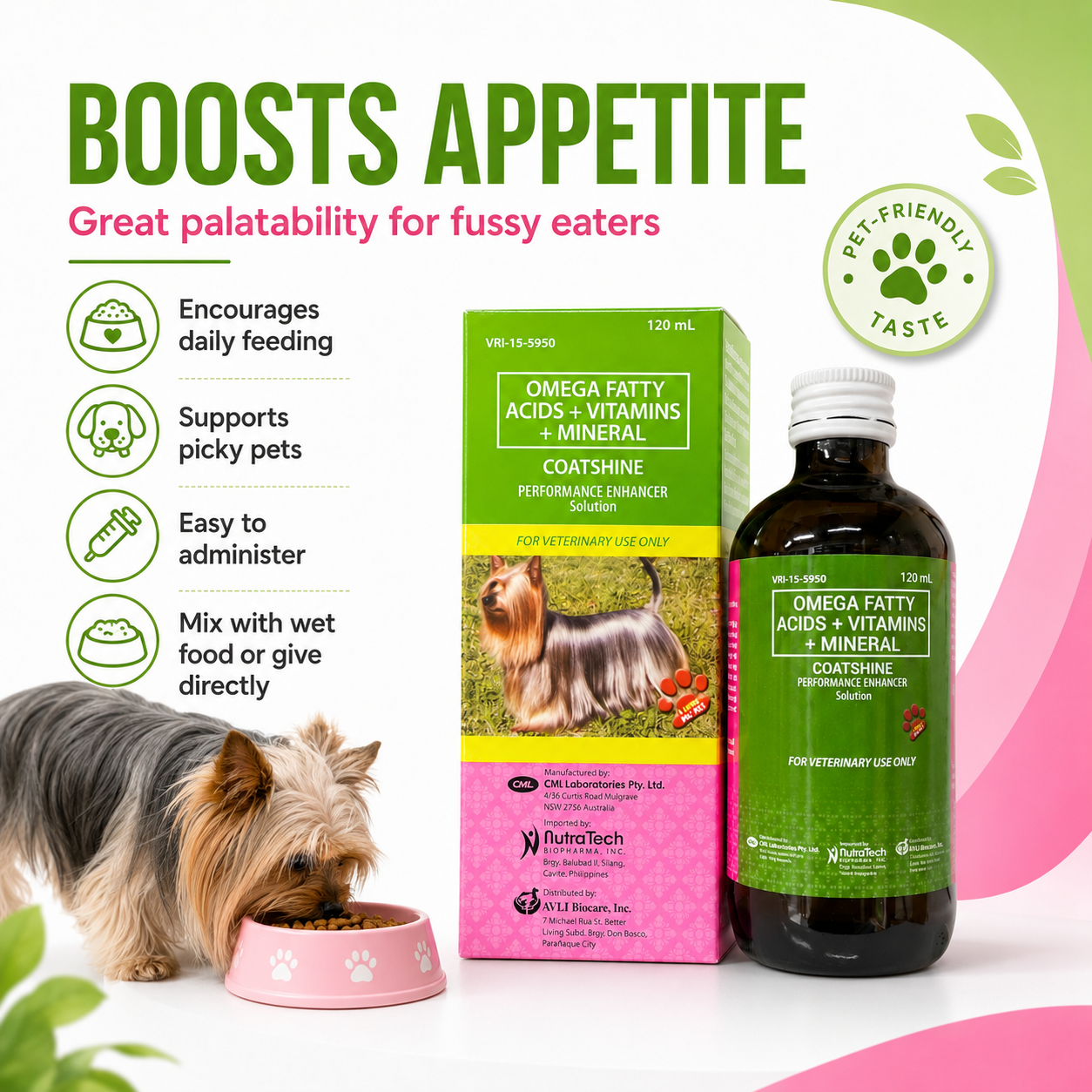 Coatshine 120mL Multi Vitamin Syrup Coat Skin for Dog Cat Omega Fatty Acids + Vitamins + Minertal
