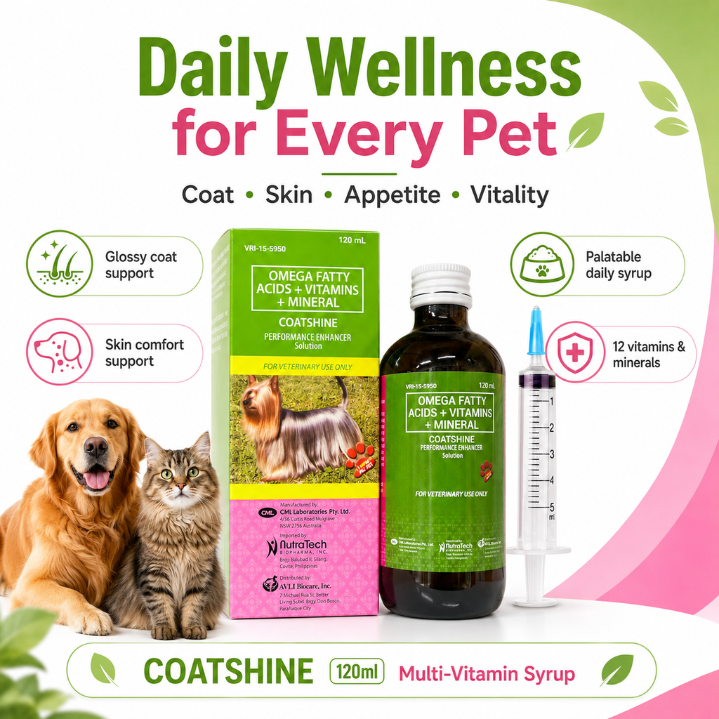 Coatshine 120mL Multi Vitamin Syrup Coat Skin for Dog Cat Omega Fatty Acids + Vitamins + Minertal