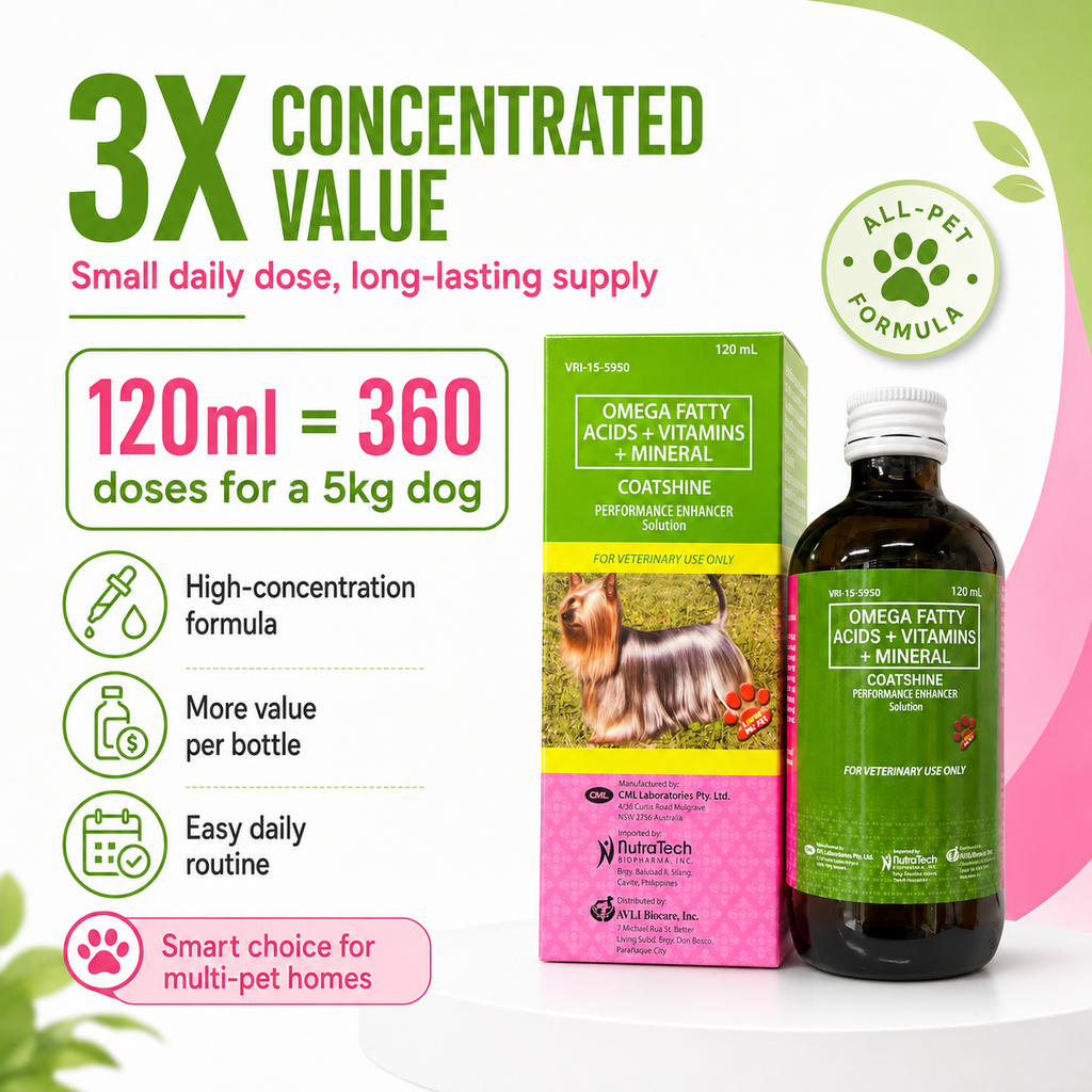 Coatshine 120mL Multi Vitamin Syrup Coat Skin for Dog Cat Omega Fatty Acids + Vitamins + Minertal