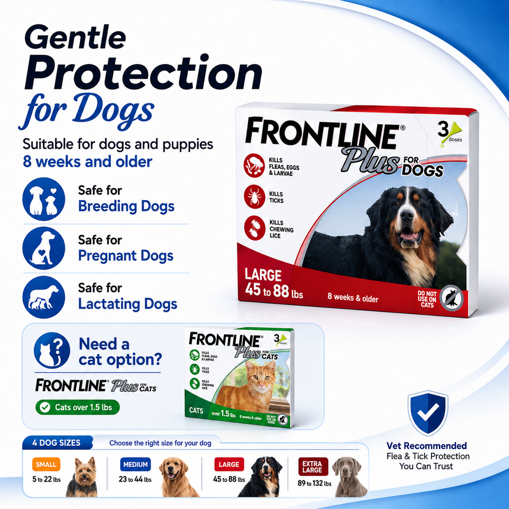 FRONTLINE Plus Deworming for Dogs Anti Ticks & Fleas Control for Dogs Repellent Anti-Flea 10-40kg
